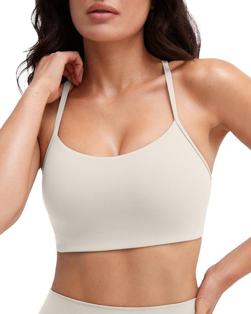 PAVOI ACTIVE Yoga Racerback Bras for Women - Buttery Soft Low Support Scoop Neck Y-Back Thin Strap Sports Bra
