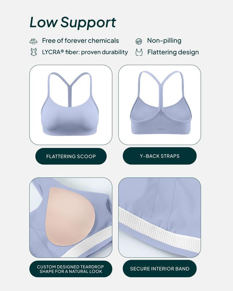 PAVOI ACTIVE Yoga Racerback Bras for Women - Buttery Soft Low Support Scoop Neck Y-Back Thin Strap Sports Bra